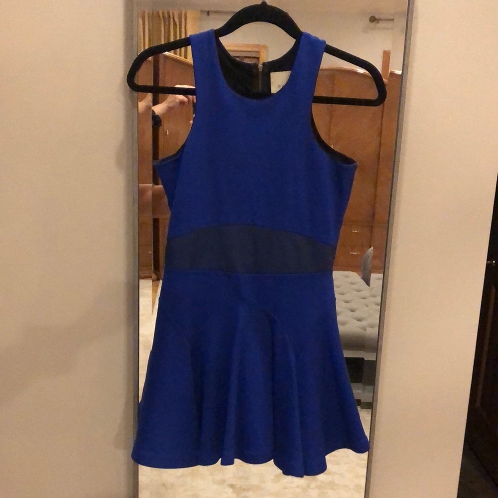 Adorable Mason royal blue mini-dress with back zipper and pleather waist detail